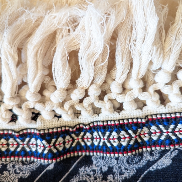 5TH & LOVE Dress,Navy Blue, Ivory & White,Hippy Boho Fringe, Adjustable Tank - Picture 3 of 5
